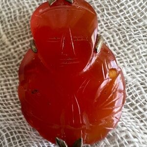 Vintage Asian Carnelian Buddha Pendant | 1930s–50s | Sterling Silver Bezel